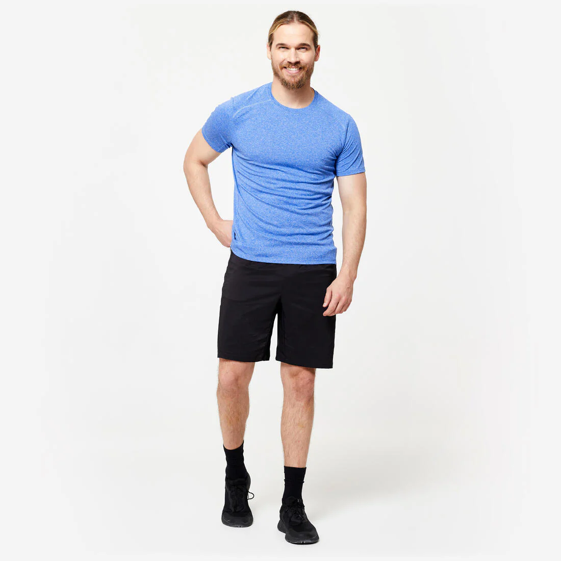 Playera Fitness Essential Hombre Gris Jaspeado Transpirable Cuello Redondo - Image 3