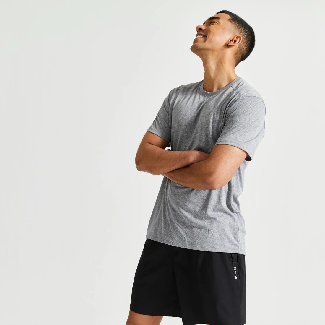 Playera Fitness Essential Hombre Gris Jaspeado Transpirable Cuello Redondo - Image 4
