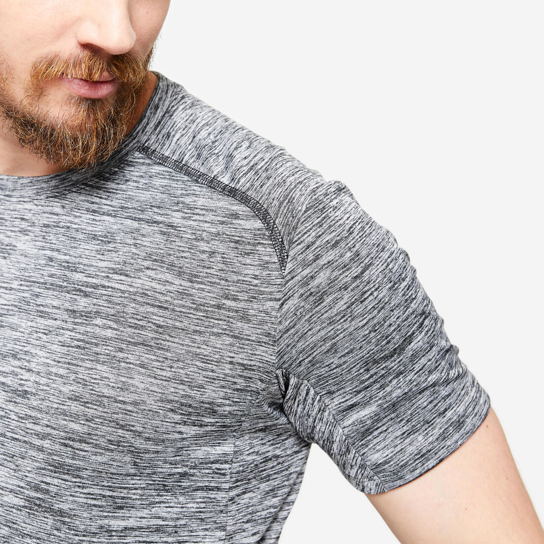 Playera Fitness Essential Hombre Gris Jaspeado Transpirable Cuello Redondo - Image 9