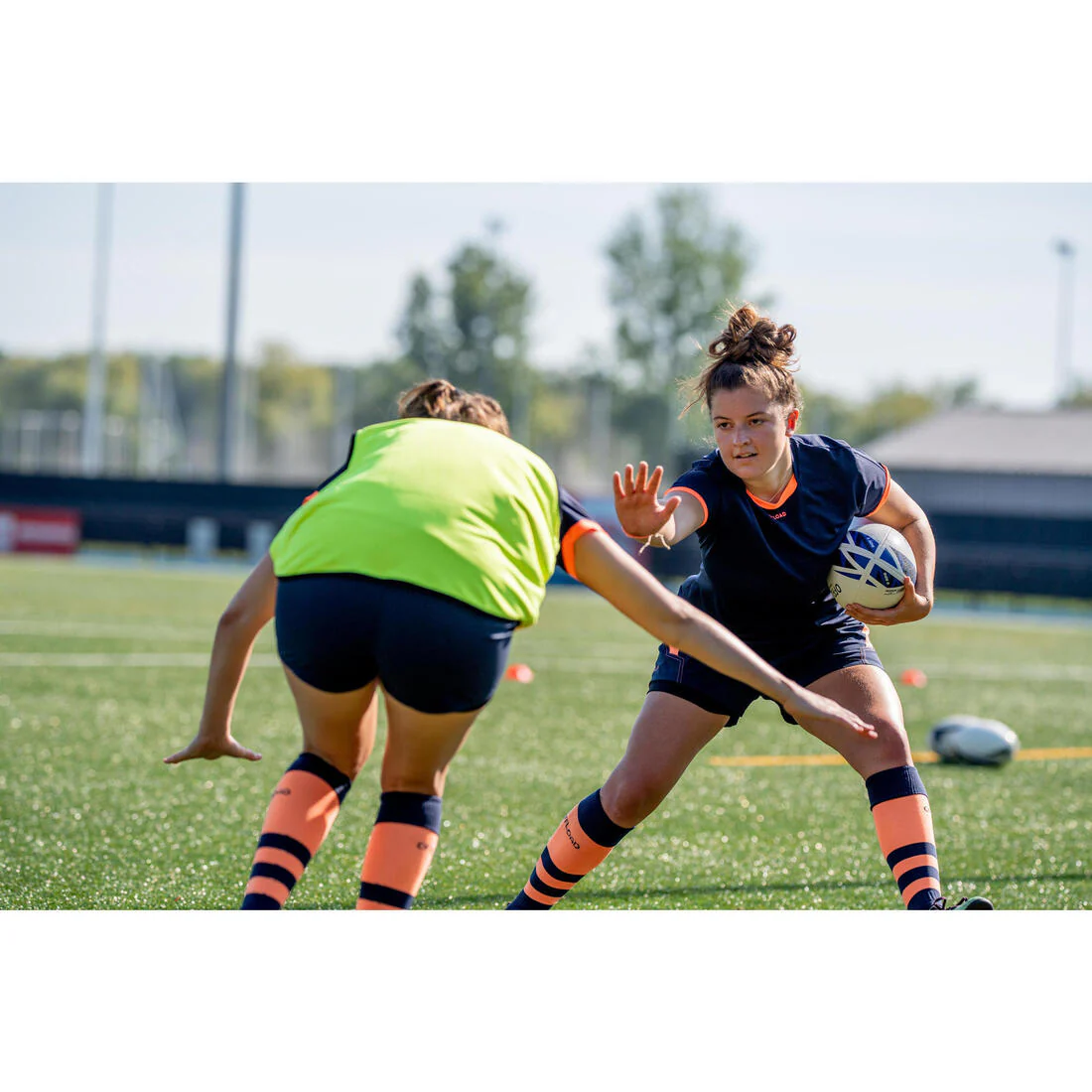 Playera manga corta de rugby Mujer - R100 azul marino coral - Image 11