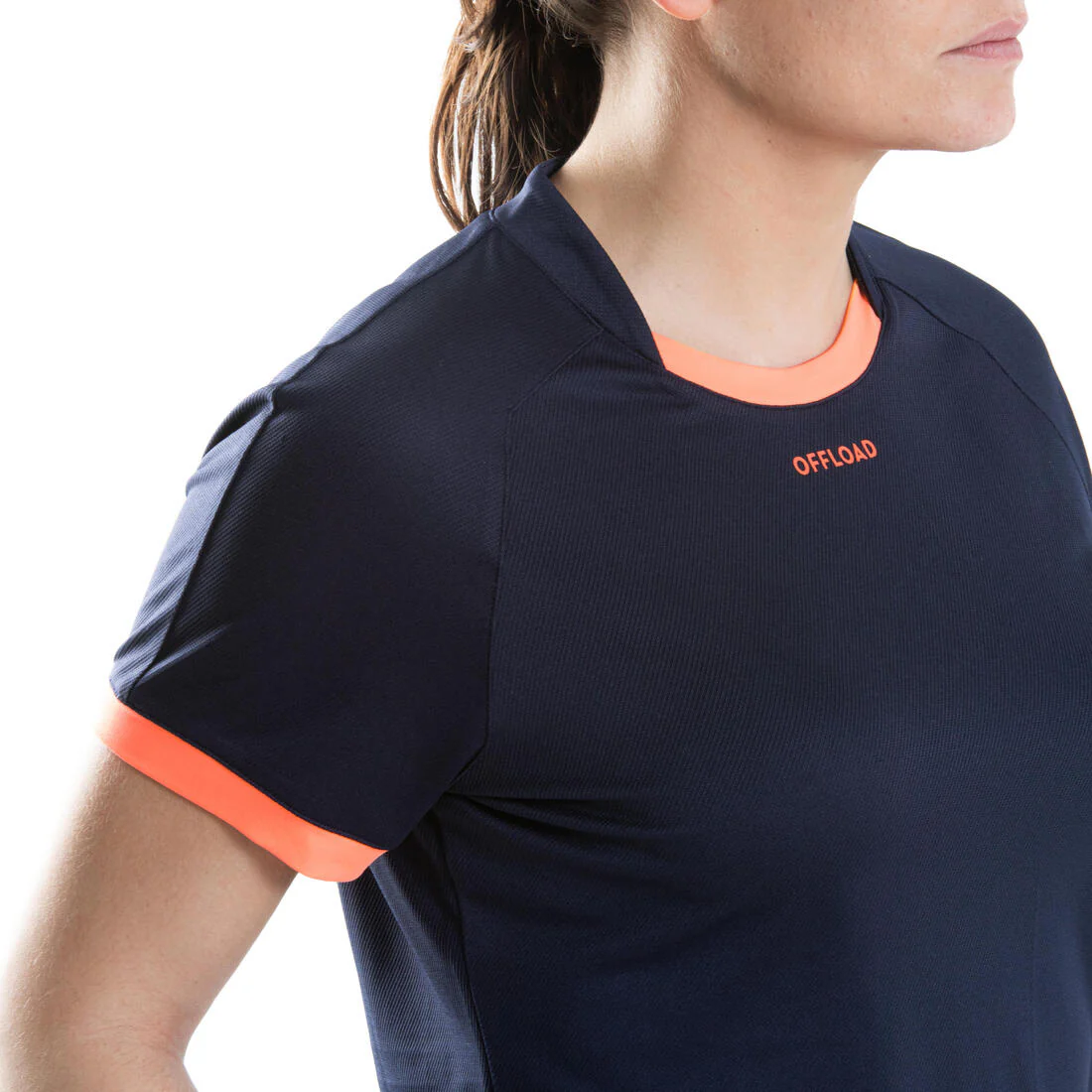 Playera manga corta de rugby Mujer - R100 azul marino coral - Image 3