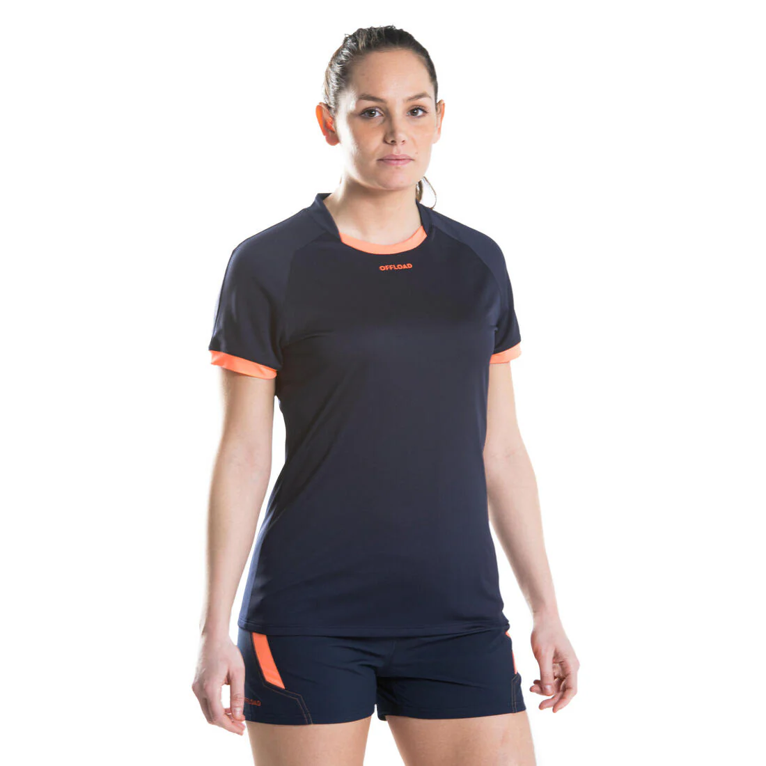 Playera manga corta de rugby Mujer - R100 azul marino coral - Image 4