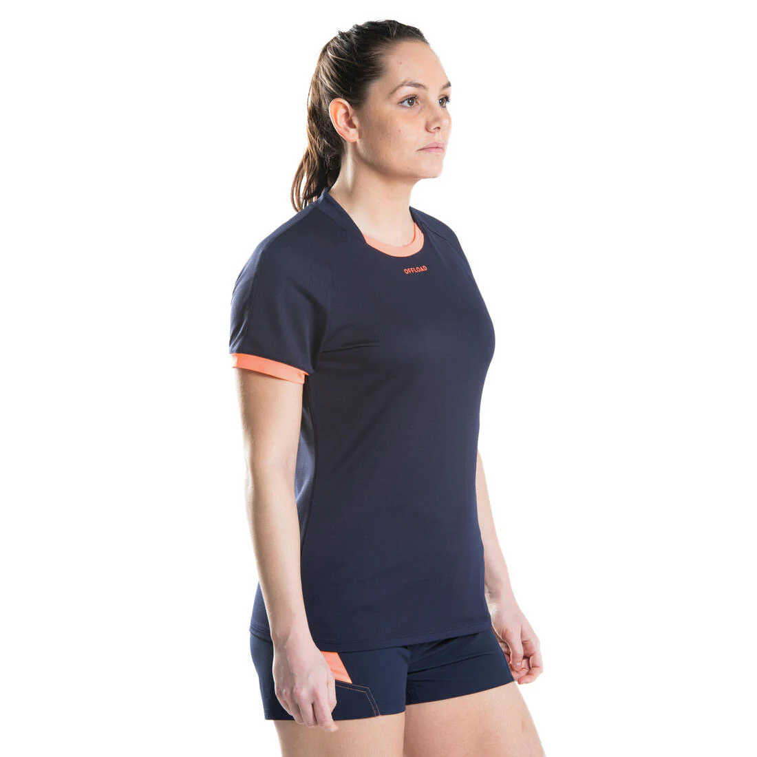 Playera manga corta de rugby Mujer - R100 azul marino coral - Image 5