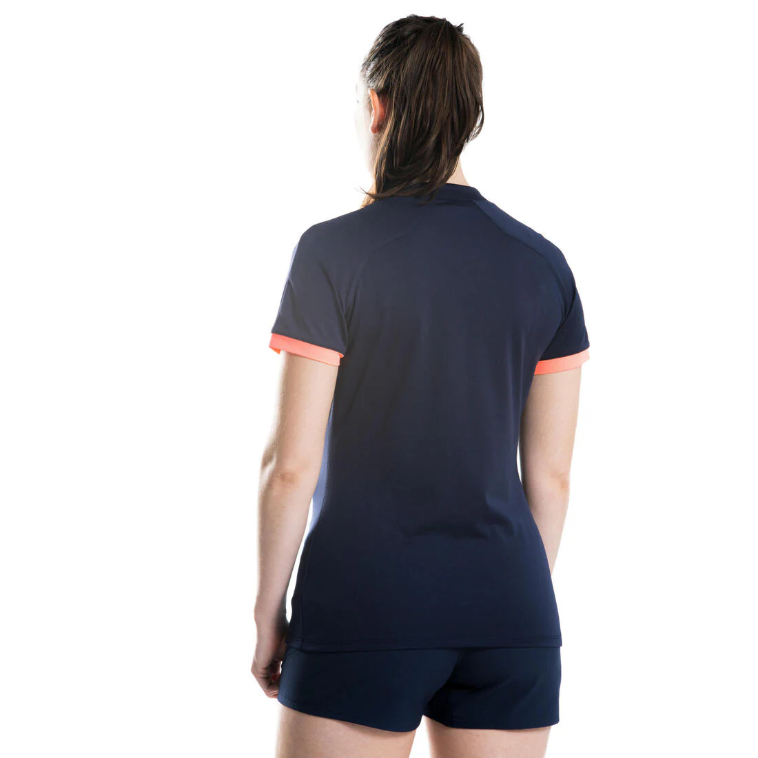 Playera manga corta de rugby Mujer - R100 azul marino coral - Image 6
