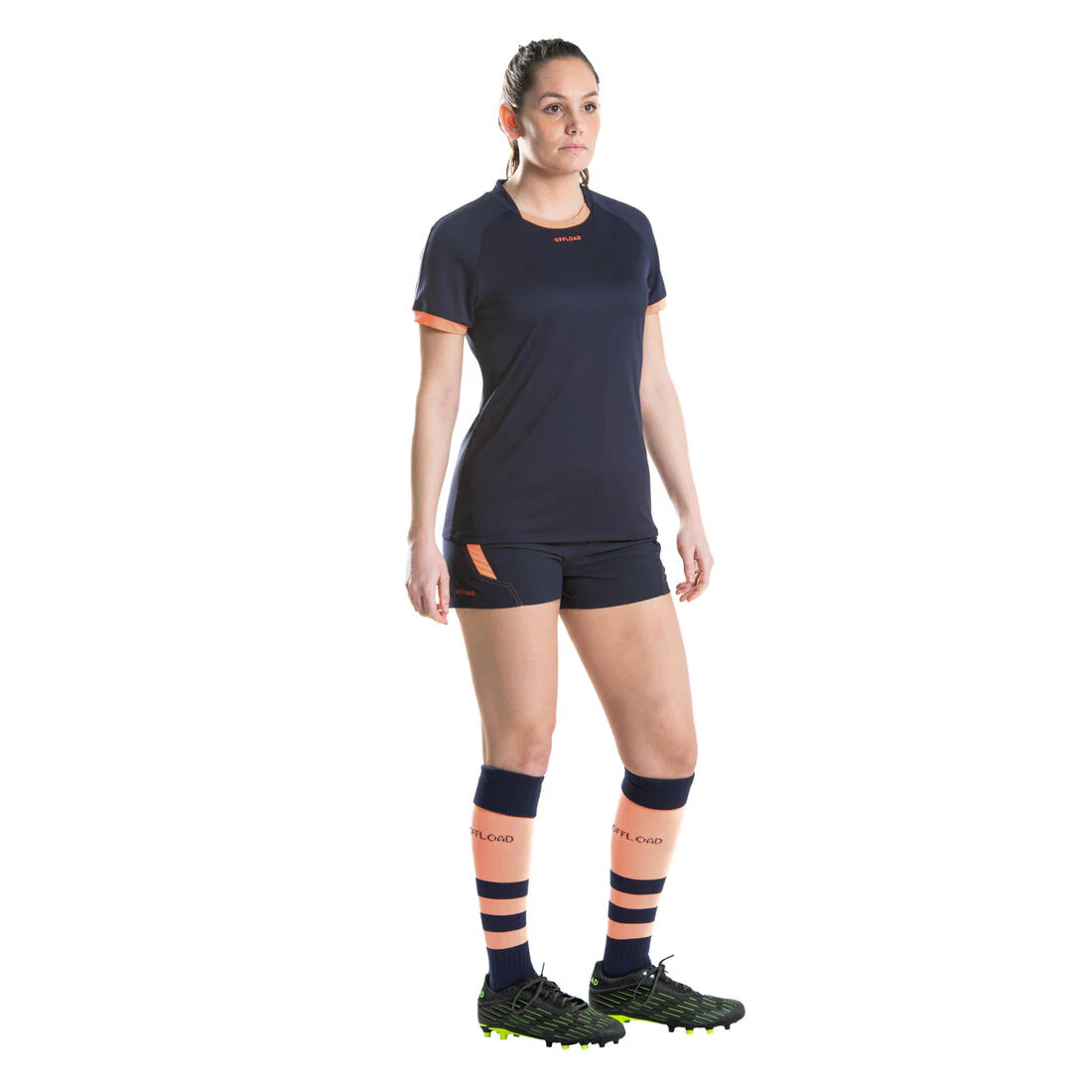 Playera manga corta de rugby Mujer - R100 azul marino coral - Image 7