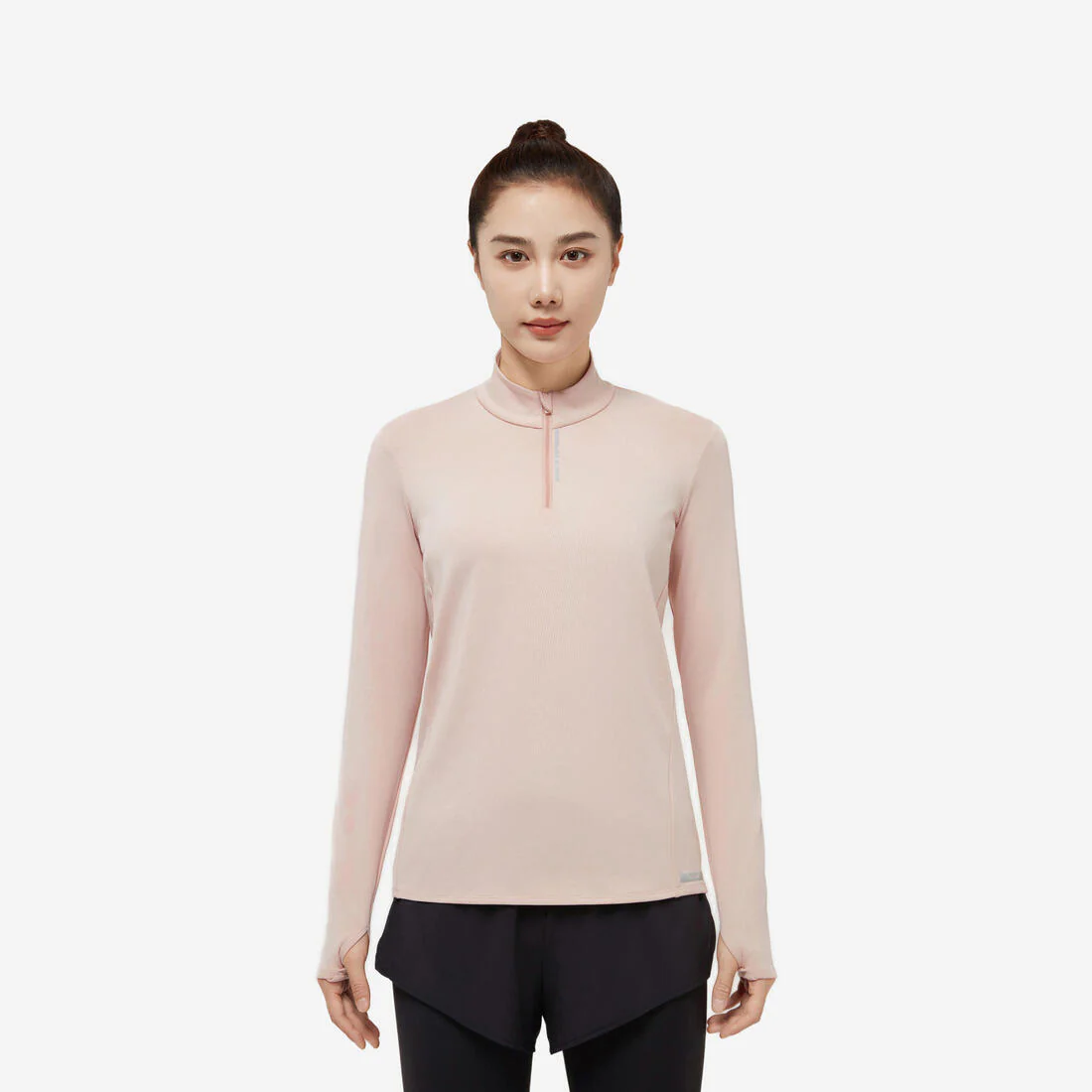 Playera manga larga cálida Running Mujer - Zip warm