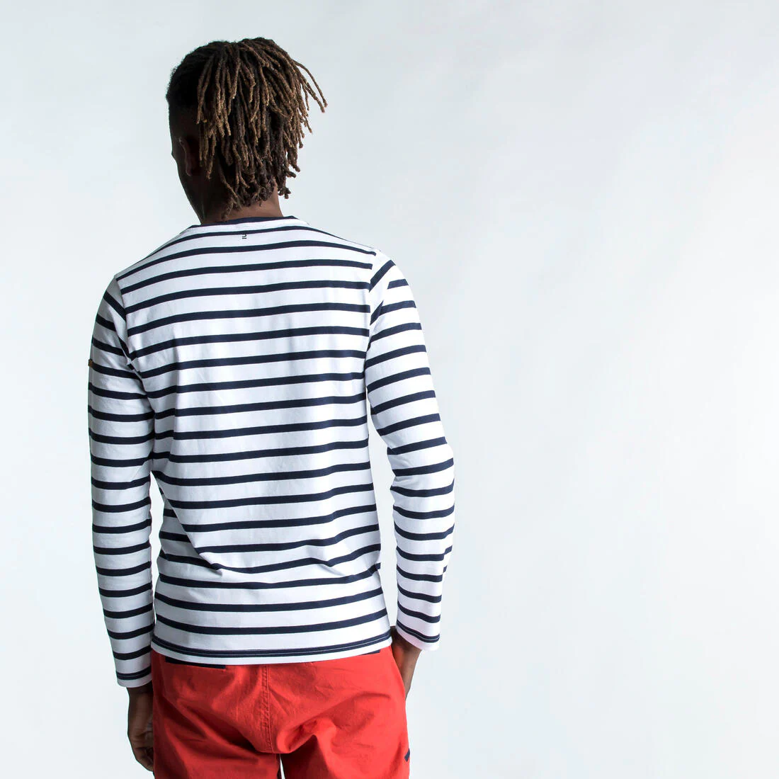 Playera marinera de manga larga blanca con azul para hombre Sailing 100 - Image 6