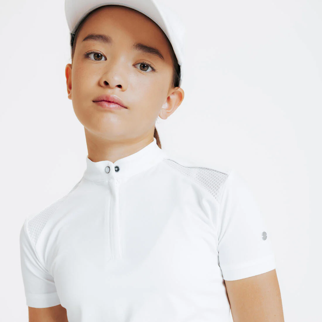 Playera polo de equitación para competencia de manga corta blanca para niños 500 - Image 3