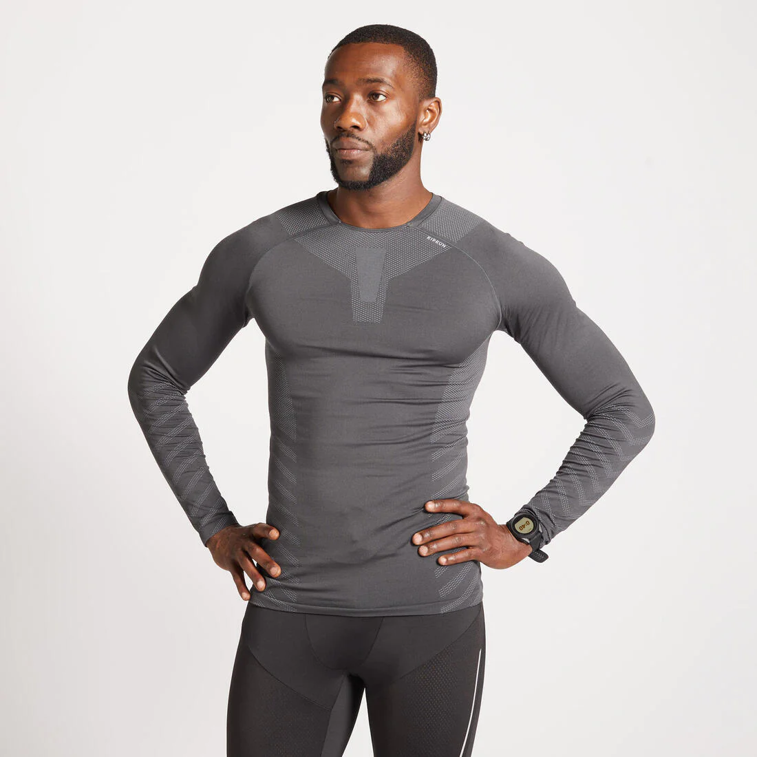 PLAYERA RUNNING MANGA LARGA INVIERNO HOMBRE KIPRUN SKINCARE GRIS