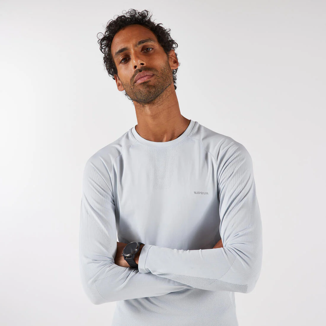 Playera running manga larga sin costuras hombre, KIPRUN Run 500