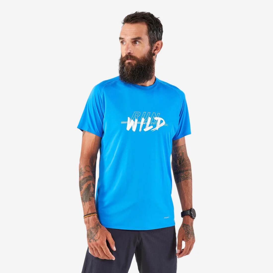 Playera running resistente Hombre - KIPRUN Run 500 Grafismo Azul mediterráneo
