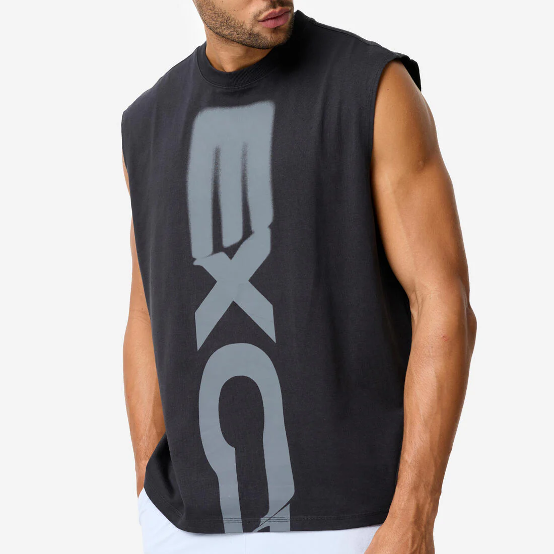 Playera Sin Mangas Musculación Hombre Negro Oversize - Image 3