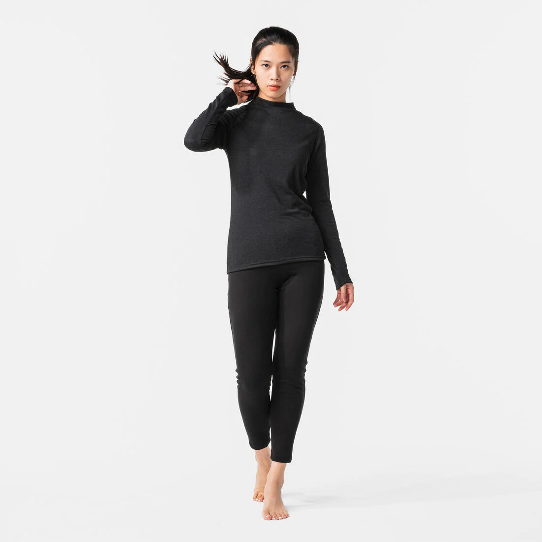 Playera térmica de esquí cálida y cómoda negra para mujer BL100 - Image 14