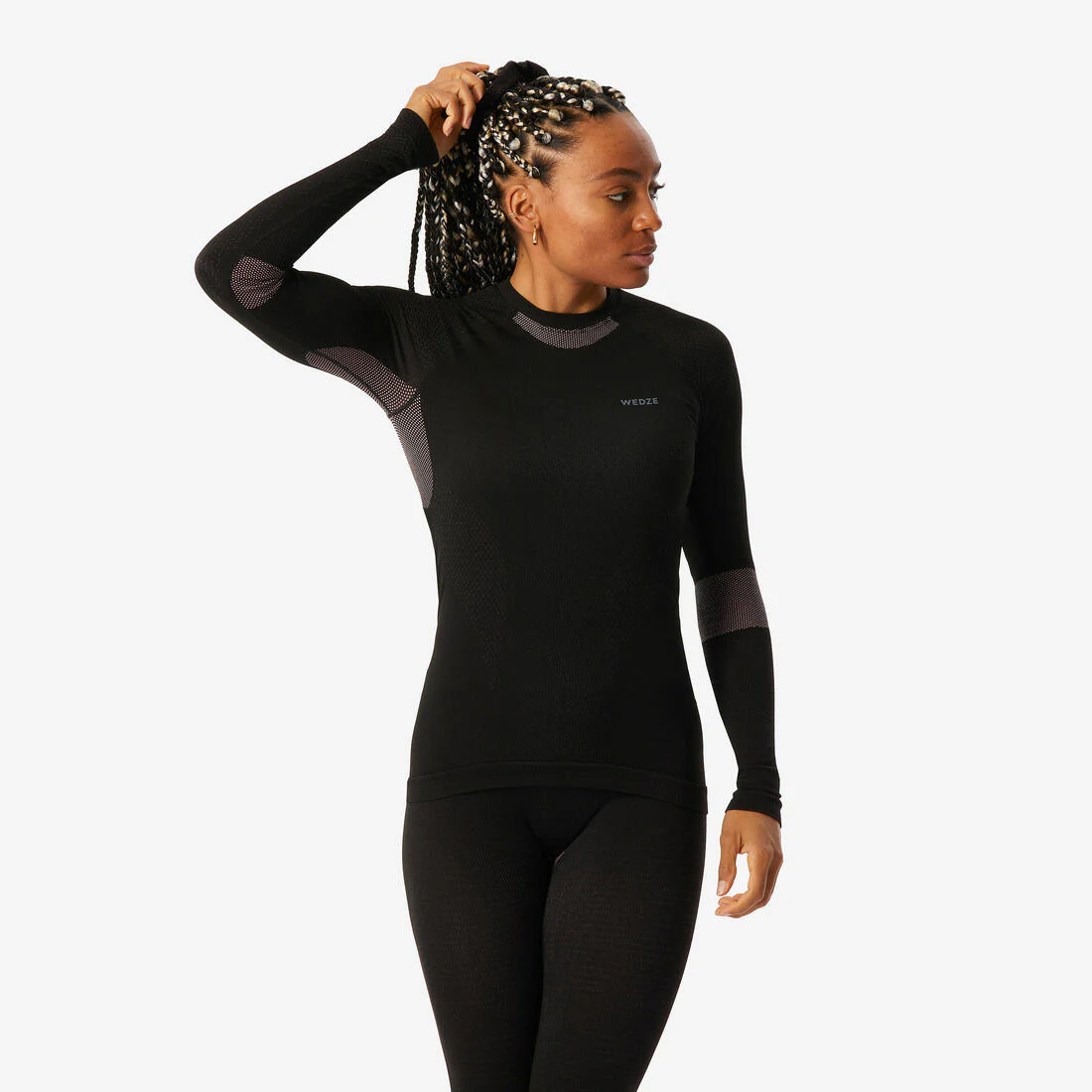 Playera térmica de esquí cómoda sin costuras rosa y negro para mujer BL500 Soft
