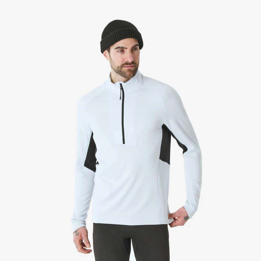 Playera térmica de esquí con medio cierre azul claro con gris para hombre 500
