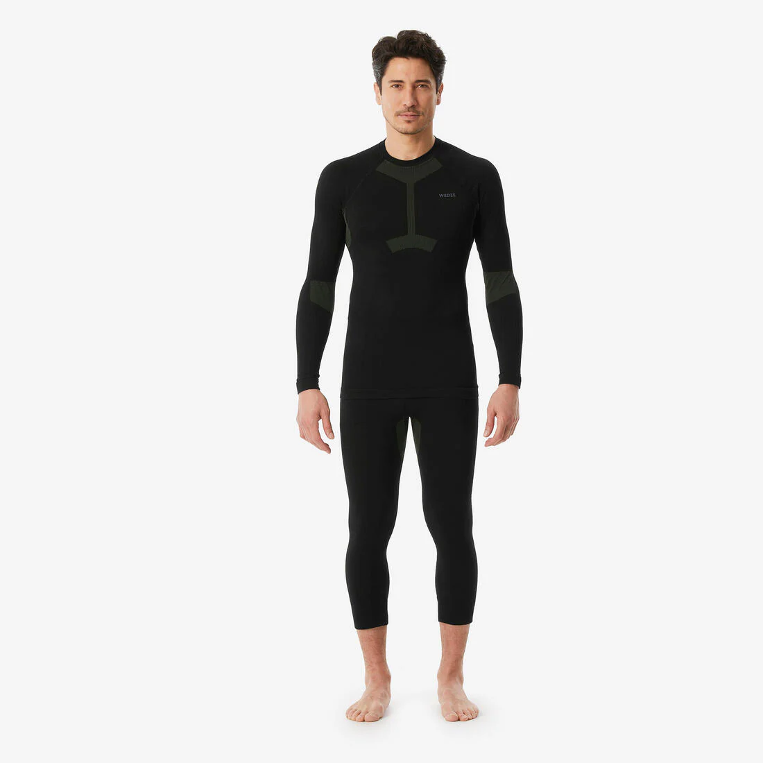 Playera térmica de esquí sin costuras negro y caqui para hombre BL500 Soft - Image 3