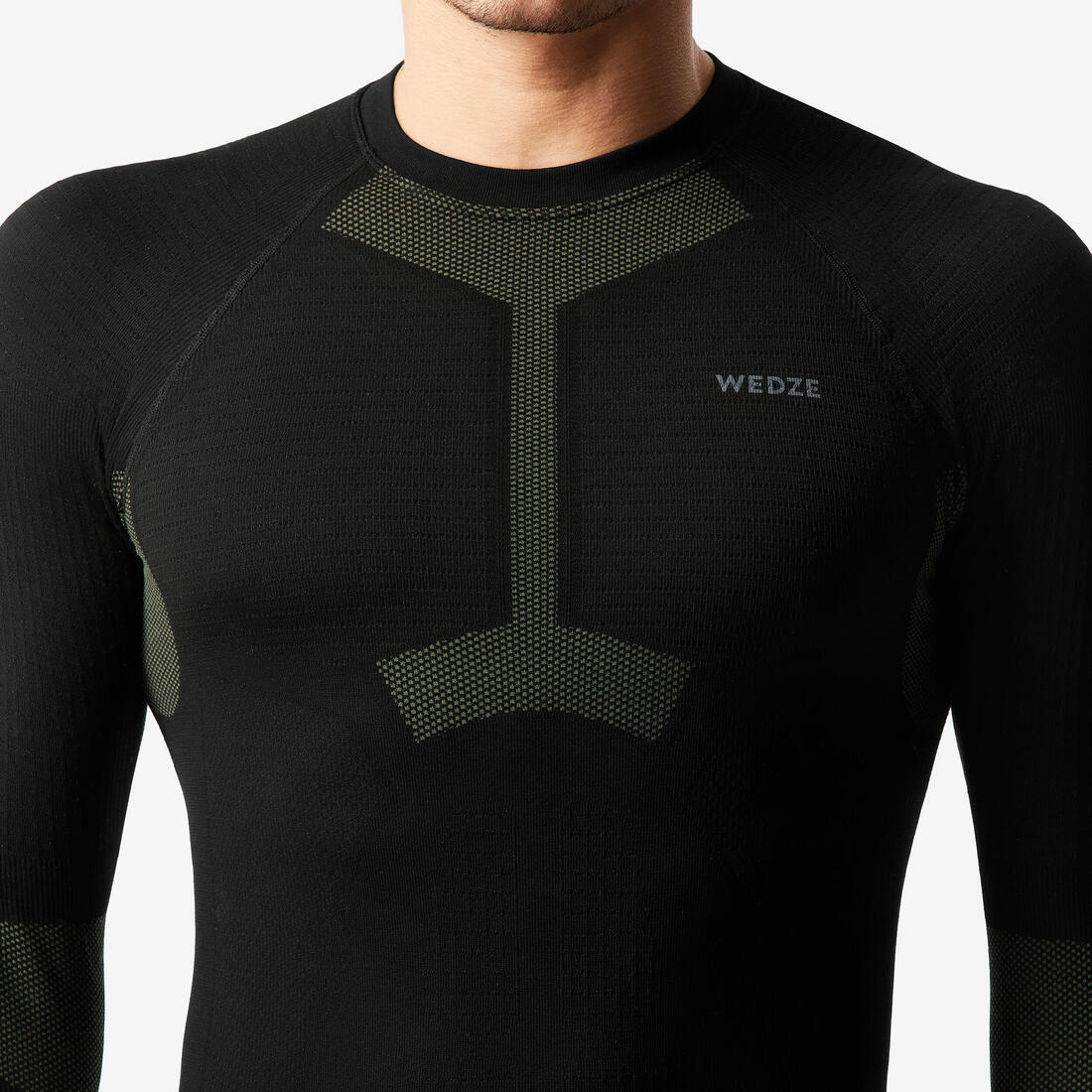 Playera térmica de esquí sin costuras negro y caqui para hombre BL500 Soft - Image 4