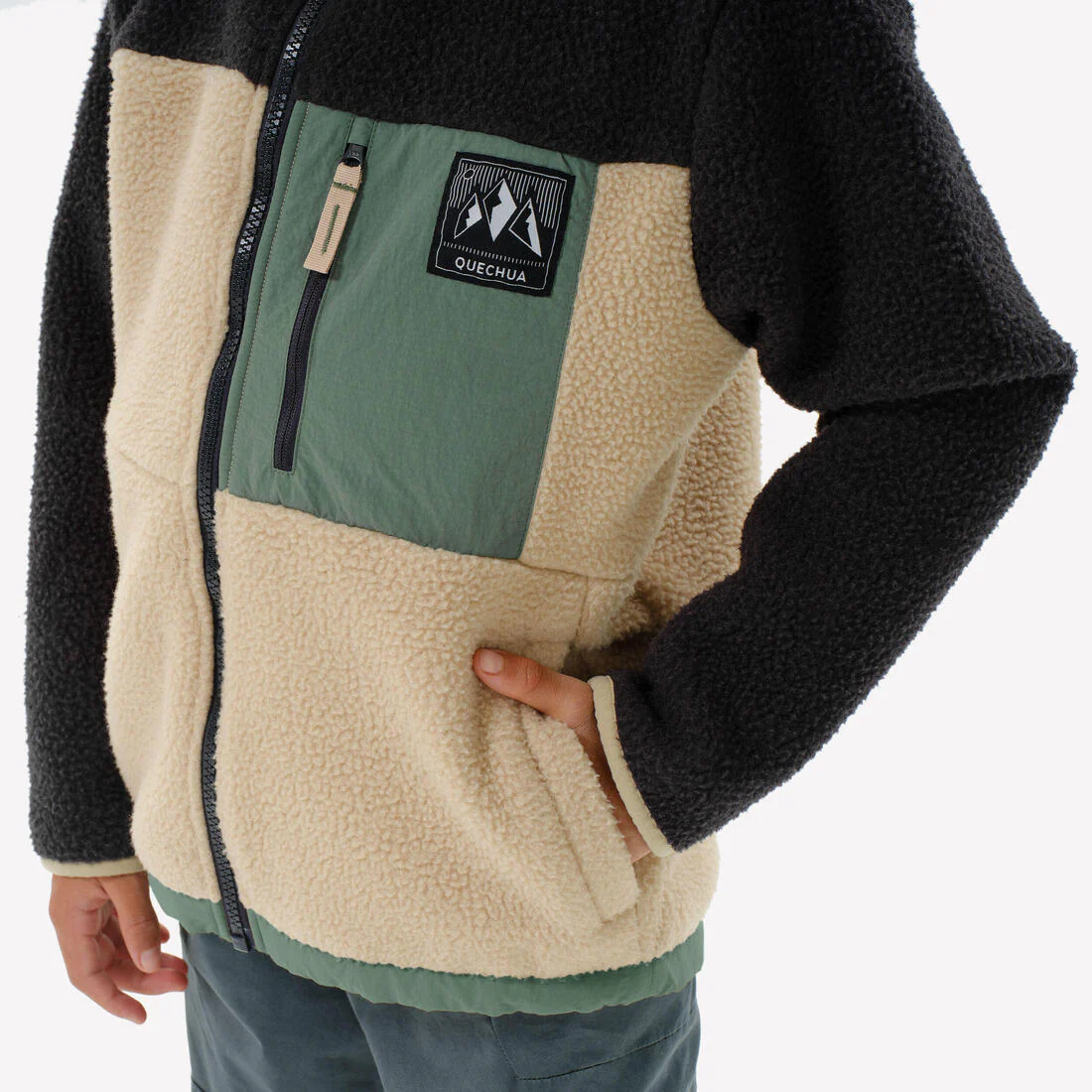 Polar sherpa cálido niño 7-15 años NH 900 cremallera camuflaje beige negro ve - Image 11