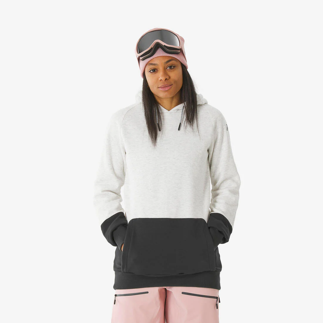 Polerón de Nieve Snowboard y Ski Mujer - Dreamscape con Gorro Beige Negro