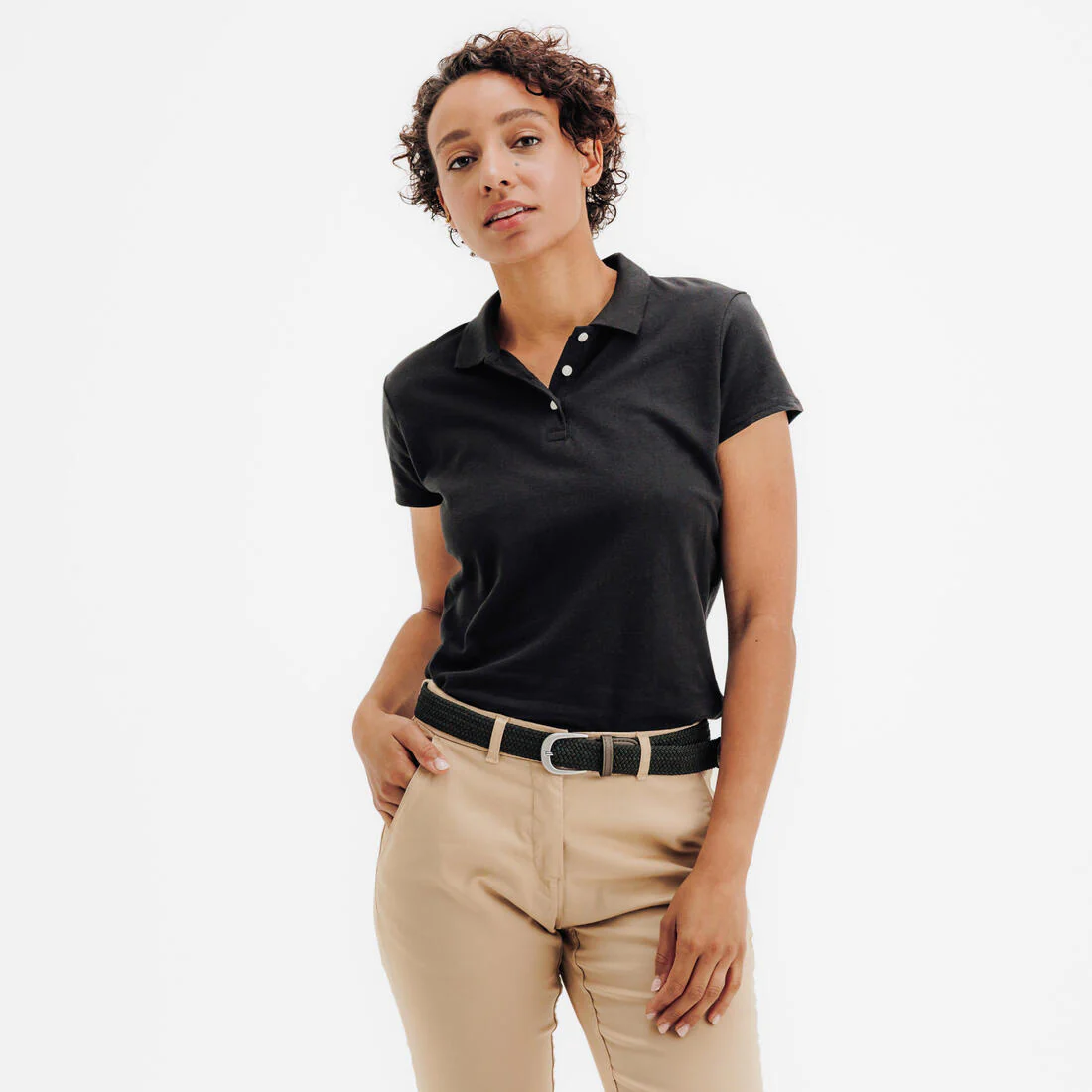 Polo de golf 100 % algodón manga corta mujer, MW100 negro