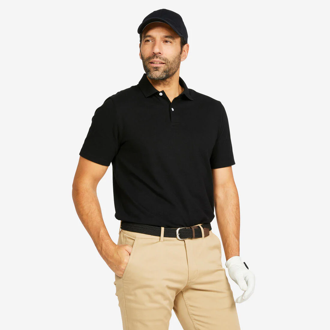 Polo de golf de manga corta negra para hombre MW100