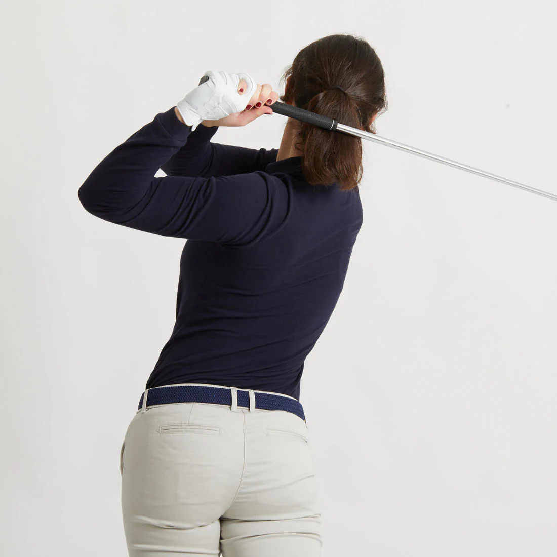 Polo de golf de manga larga azul marino para mujer MW500 - Image 3