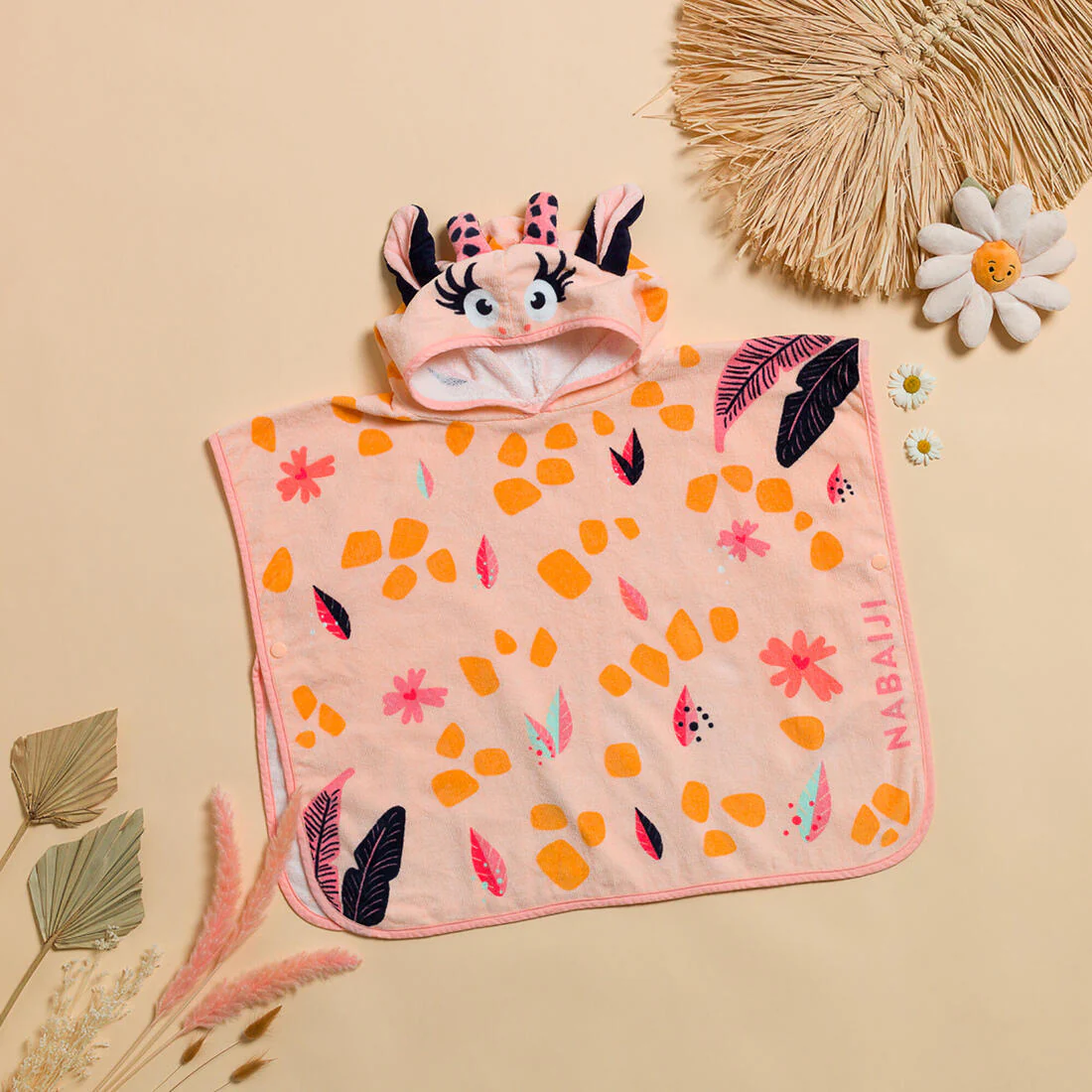 Poncho de natación de algodón blanco con rosa con jirafa para bebé - Image 2