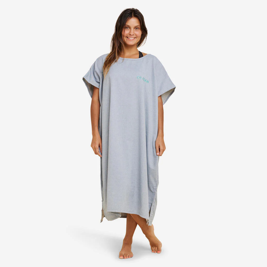 Poncho de surf gris jaspeado para adulto 100
