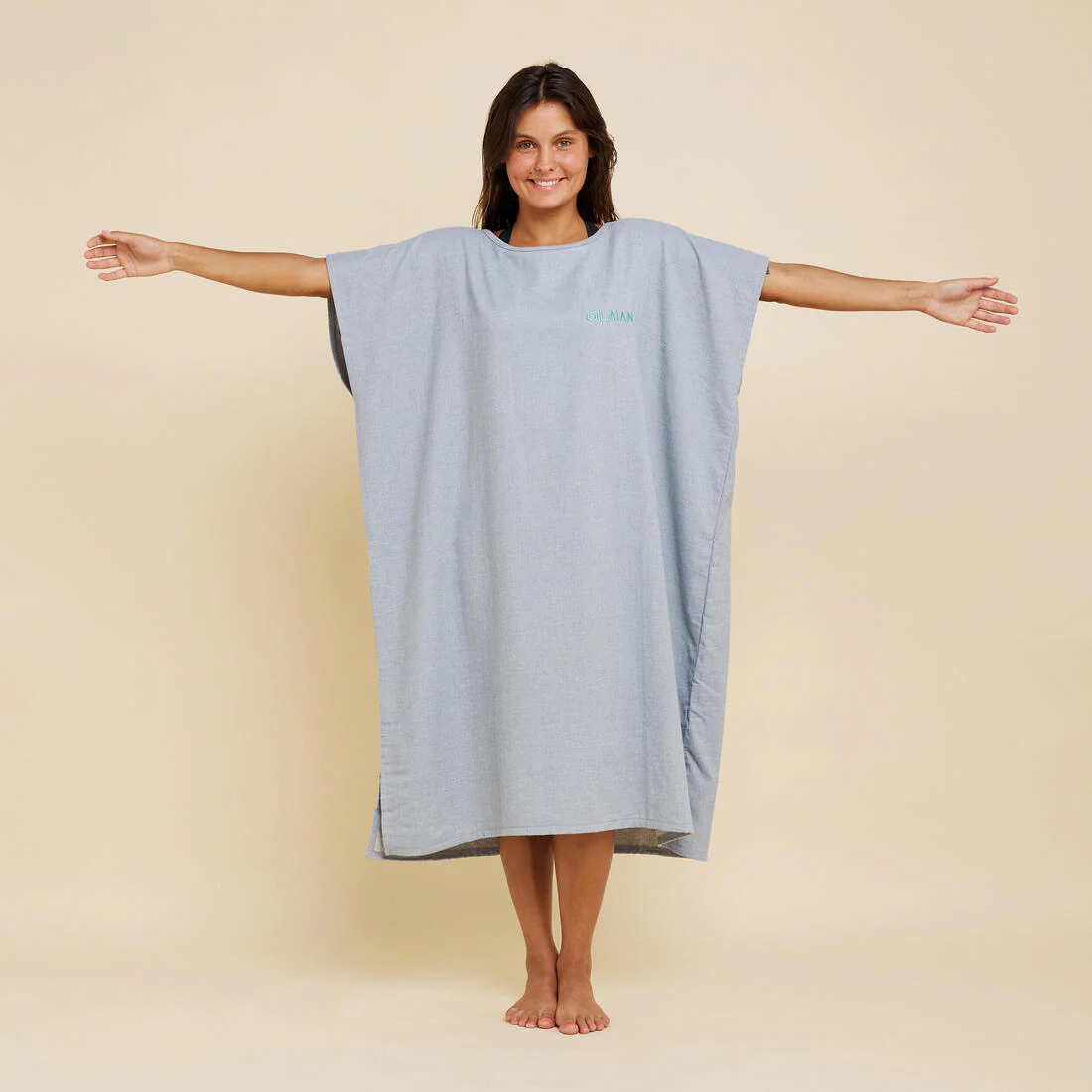 Poncho de surf gris jaspeado para adulto 100 - Image 5
