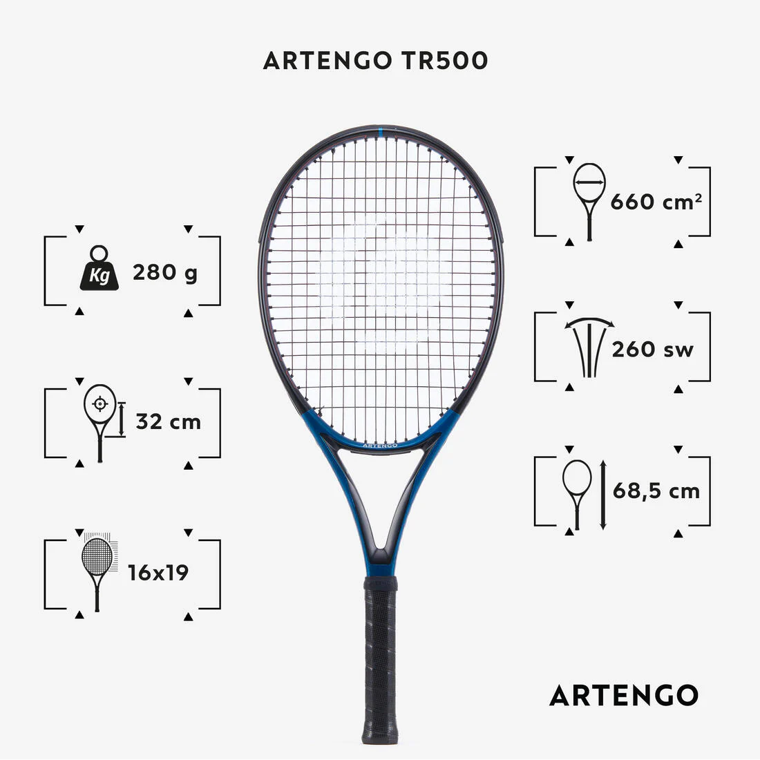 Raqueta de tenis adulto TR500 AZUL - Image 2