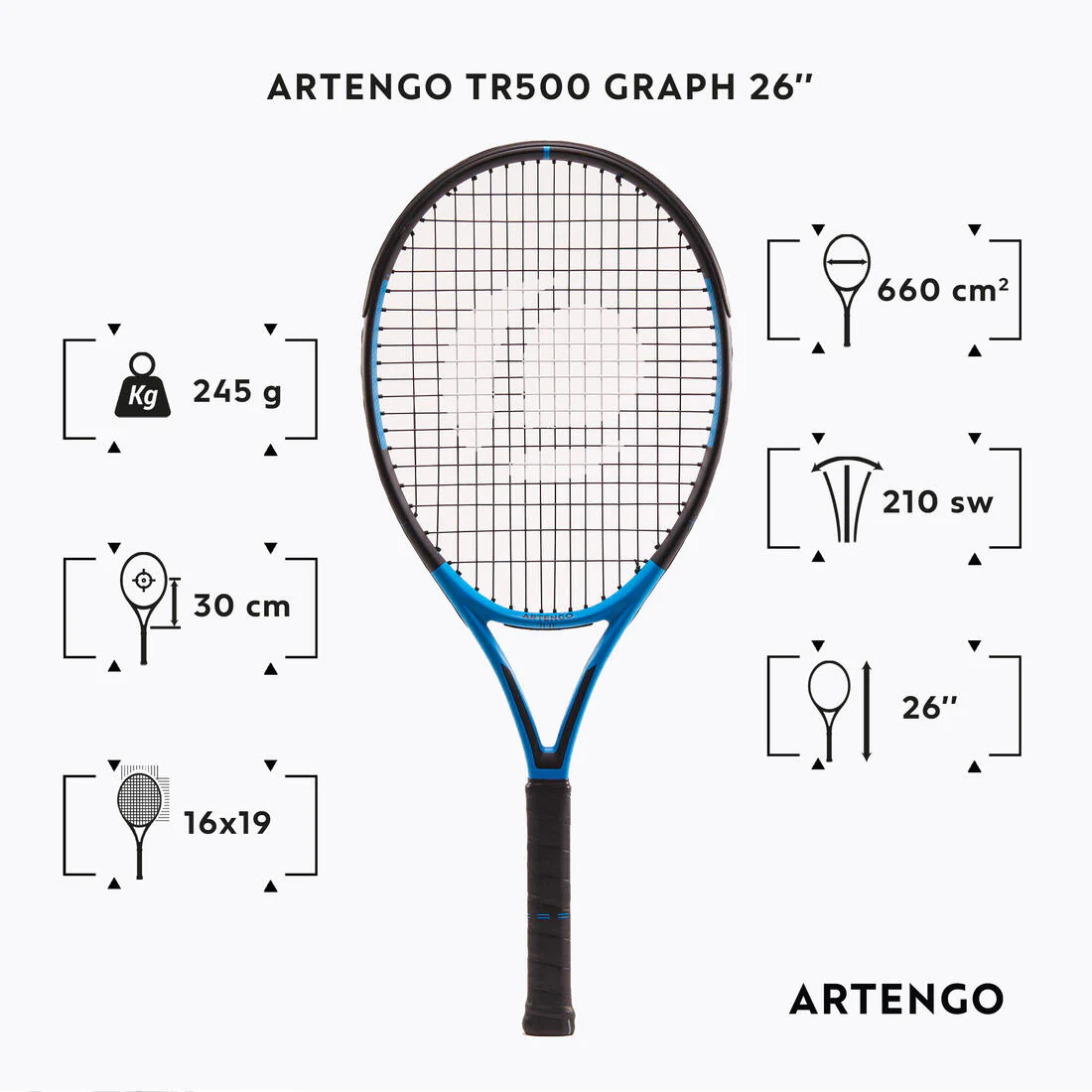 RAQUETA DE TENIS NIÑOS TR500 GRAPH 26" AZUL - Image 2