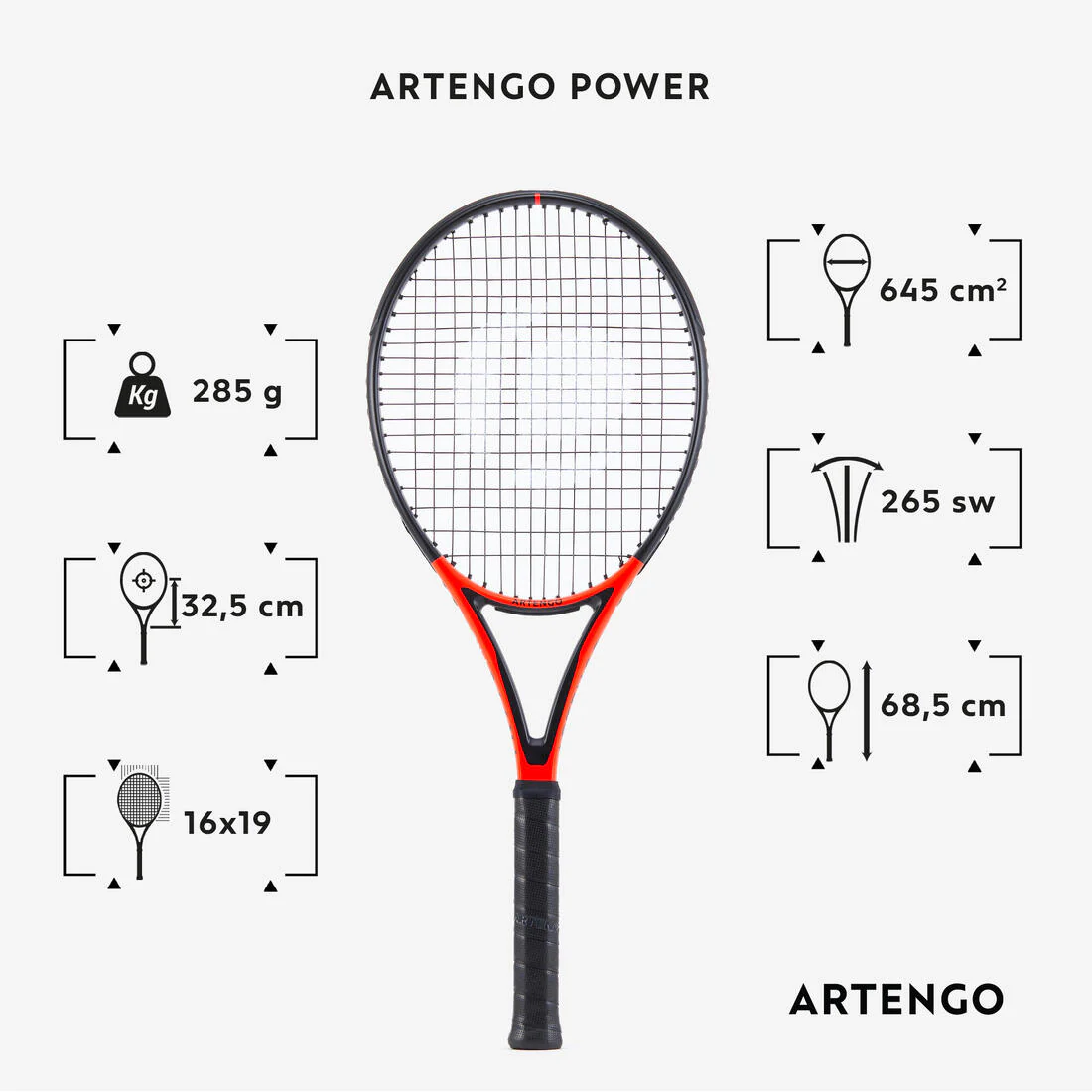 Raqueta de tenis para adulto - ARTENGO TR990 POWER Rouge Negro 285 g - Image 2