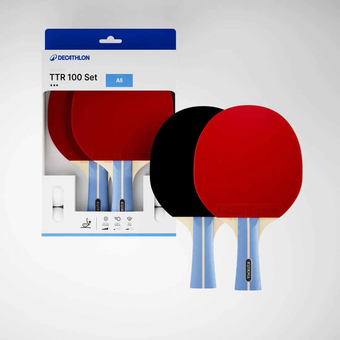 Set de ping-pong con 2 raquetas y pelotas versátil para escuela TTR 100 3* - Image 9