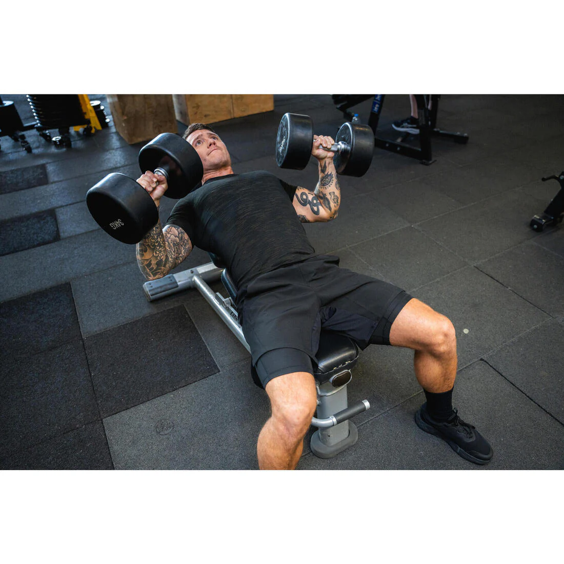 Short de fitness 2 en 1 transpirable con cierre negro para hombre Collection 500 - Image 12