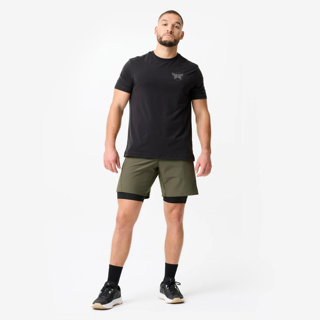 Short de fitness 2 en 1 transpirable con cierre negro para hombre Collection 500 - Image 3