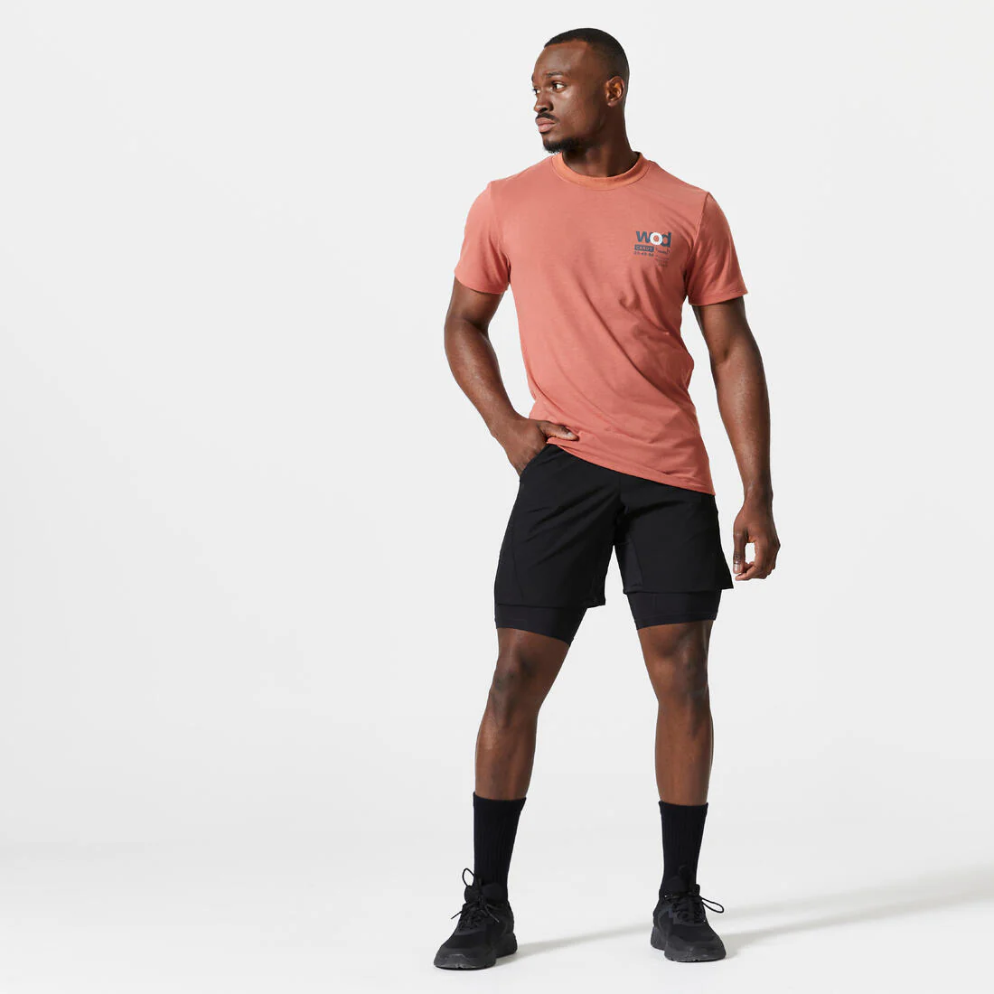 Short de fitness 2 en 1 transpirable con cierre negro para hombre Collection 500 - Image 4