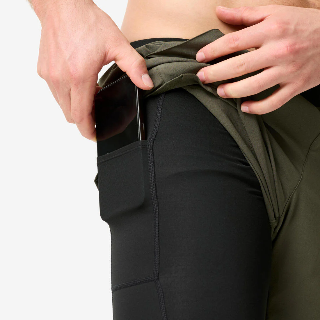 Short de fitness 2 en 1 transpirable con cierre negro para hombre Collection 500 - Image 7