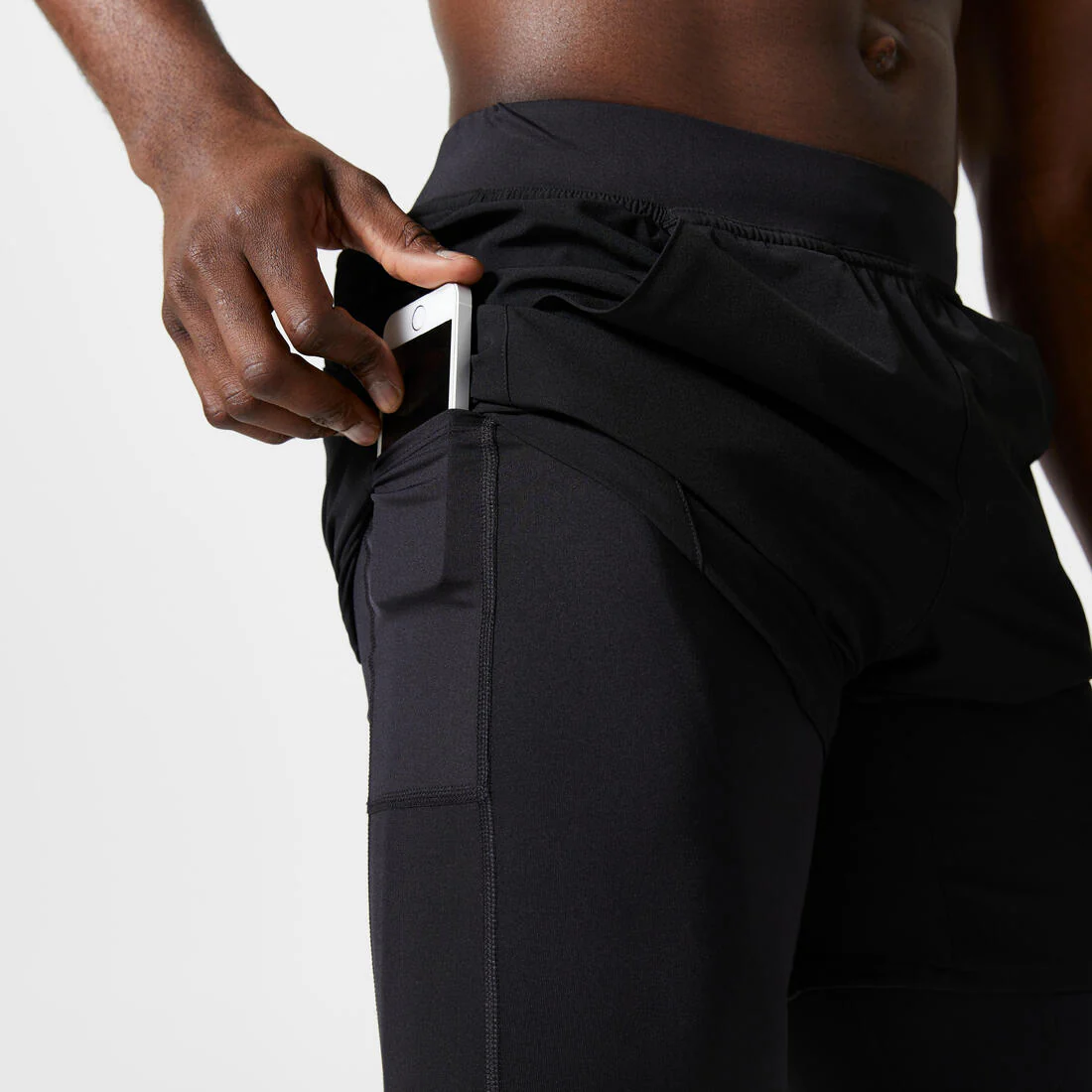 Short de fitness 2 en 1 transpirable con cierre negro para hombre Collection 500 - Image 9