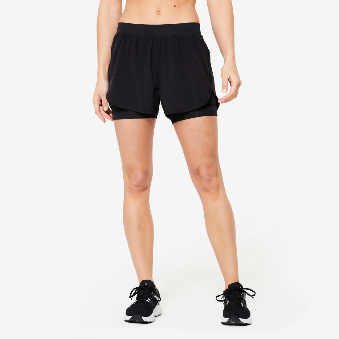 Short de fitness para cardio antirrozaduras 2 en 1 negro para mujer 900