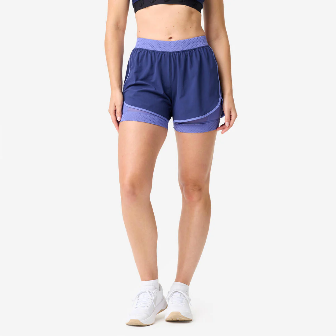 Short de fitness para cardio antirrozaduras 2 en 1 negro para mujer 900 - Image 2