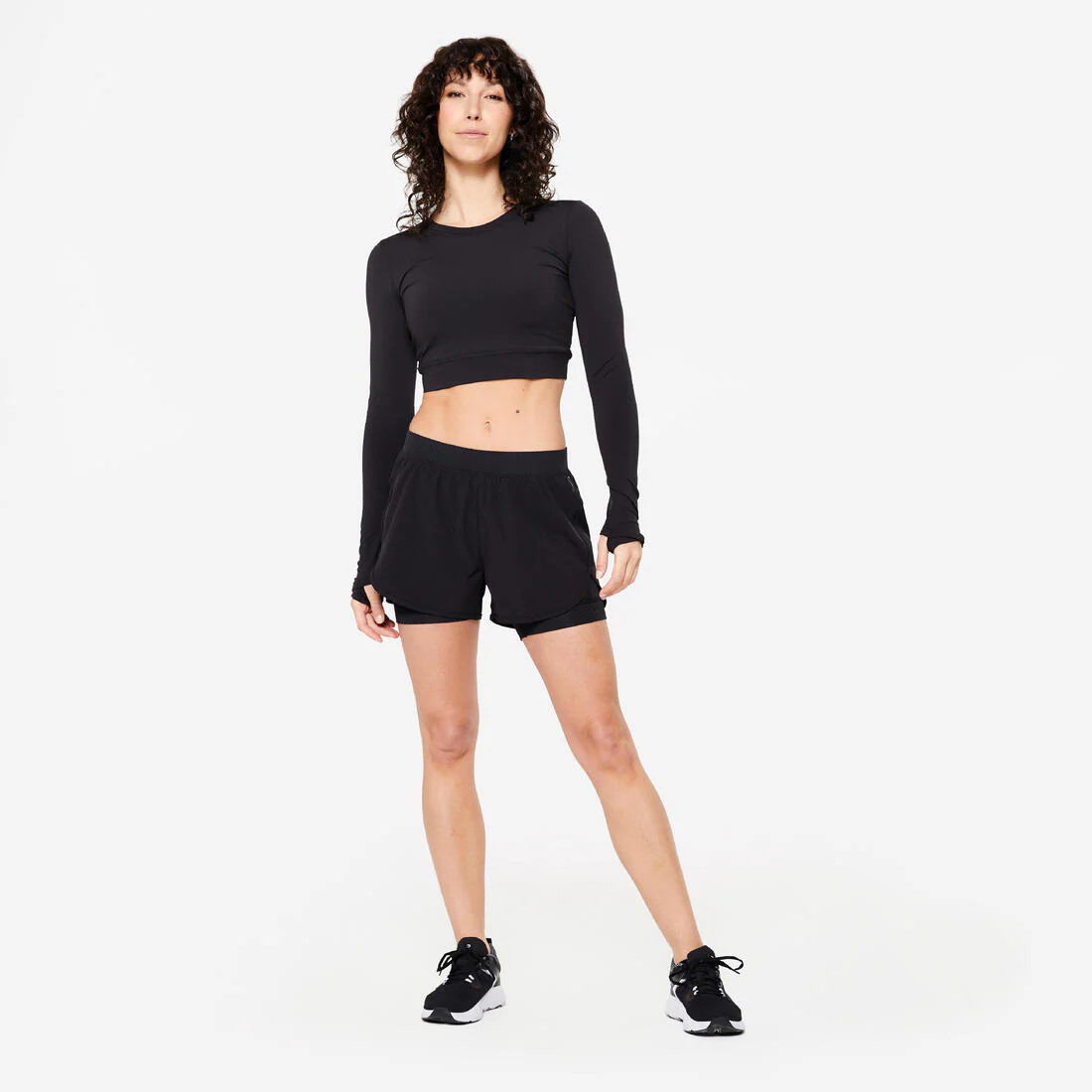 Short de fitness para cardio antirrozaduras 2 en 1 negro para mujer 900 - Image 4