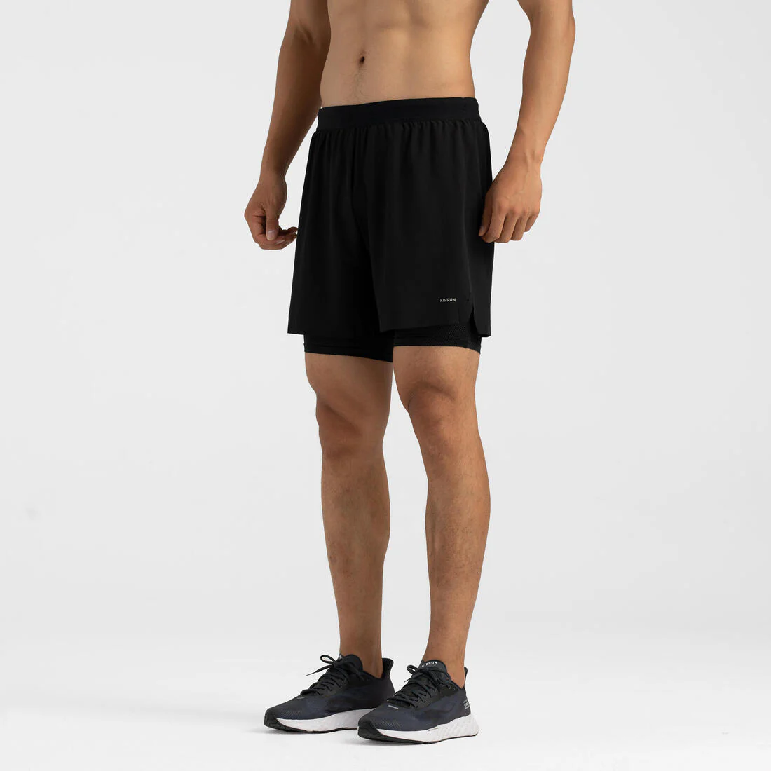 Short de running 2 en 1 negro para hombre Kiprun Run 500 Confort