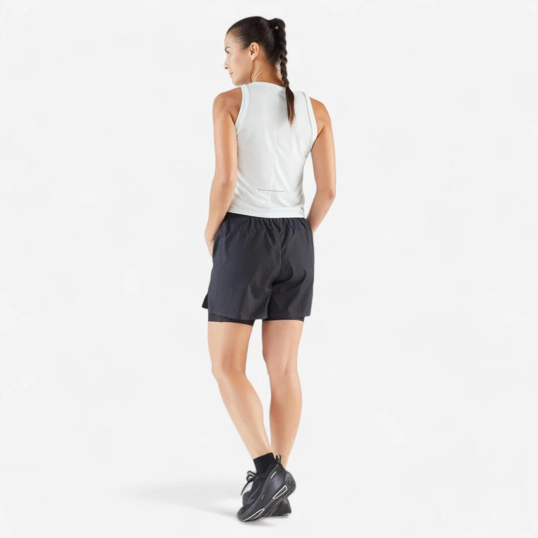 Short de running 2 en 1 transpirable negro para mujer Kiprun Run Dry 500 - Image 14