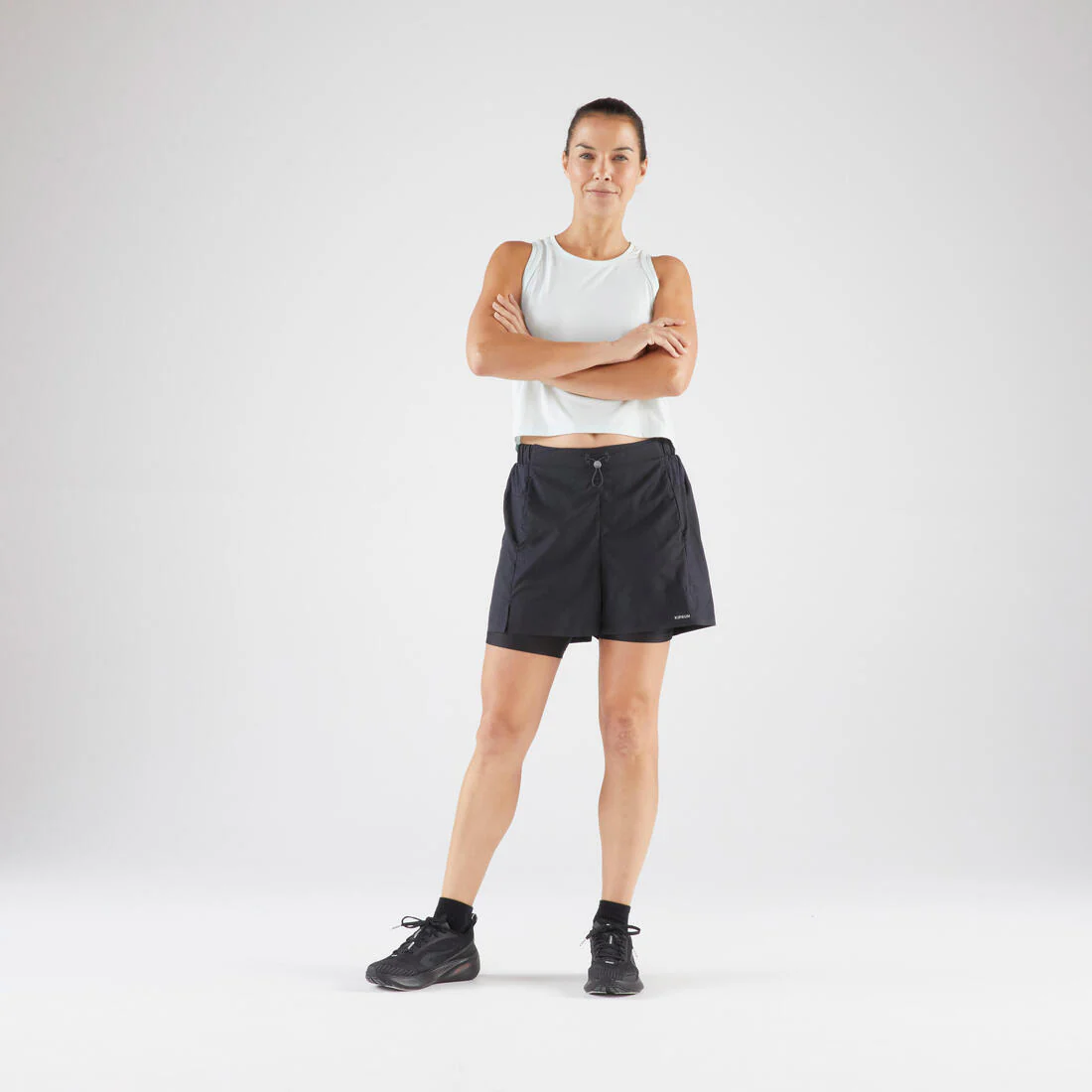 Short de running 2 en 1 transpirable negro para mujer Kiprun Run Dry 500 - Image 15