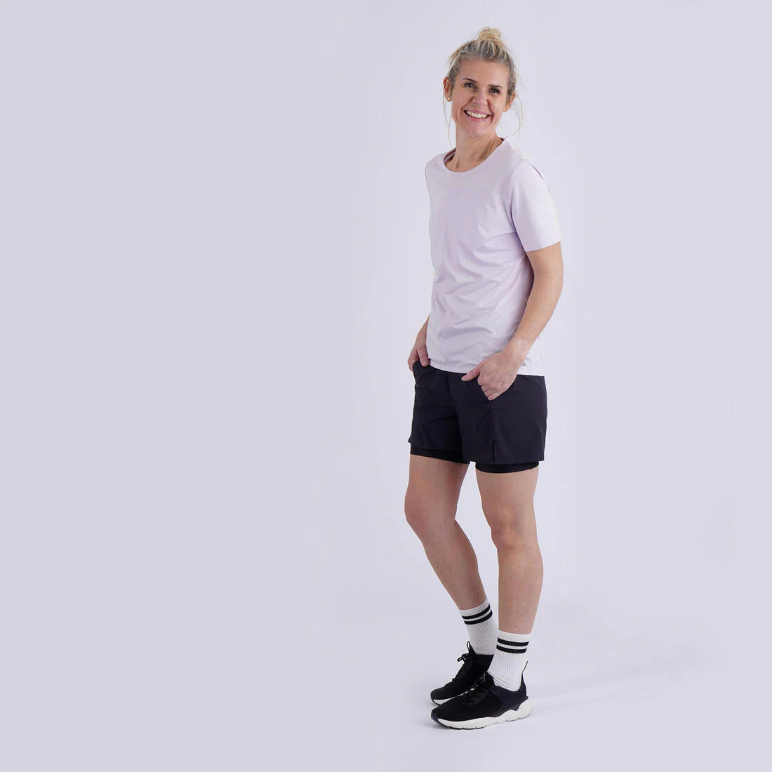 Short de running 2 en 1 transpirable negro para mujer Kiprun Run Dry 500 - Image 18