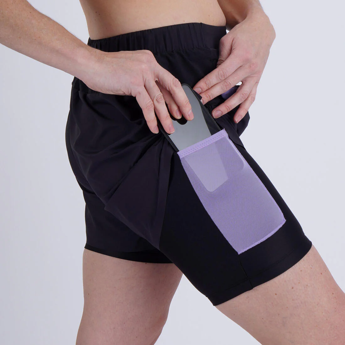 Short de running 2 en 1 transpirable negro para mujer Kiprun Run Dry 500 - Image 6