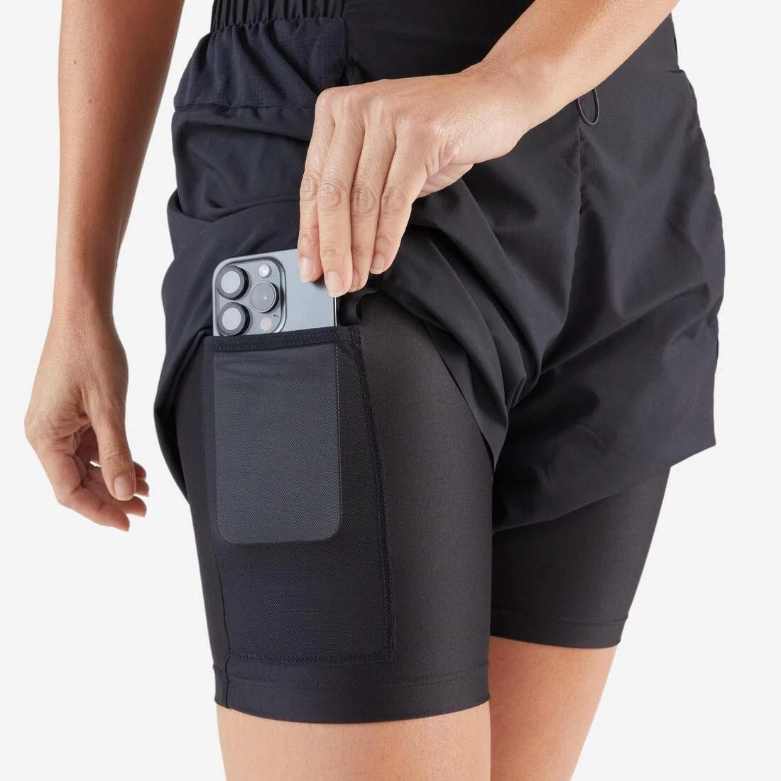 Short de running 2 en 1 transpirable negro para mujer Kiprun Run Dry 500 - Image 9