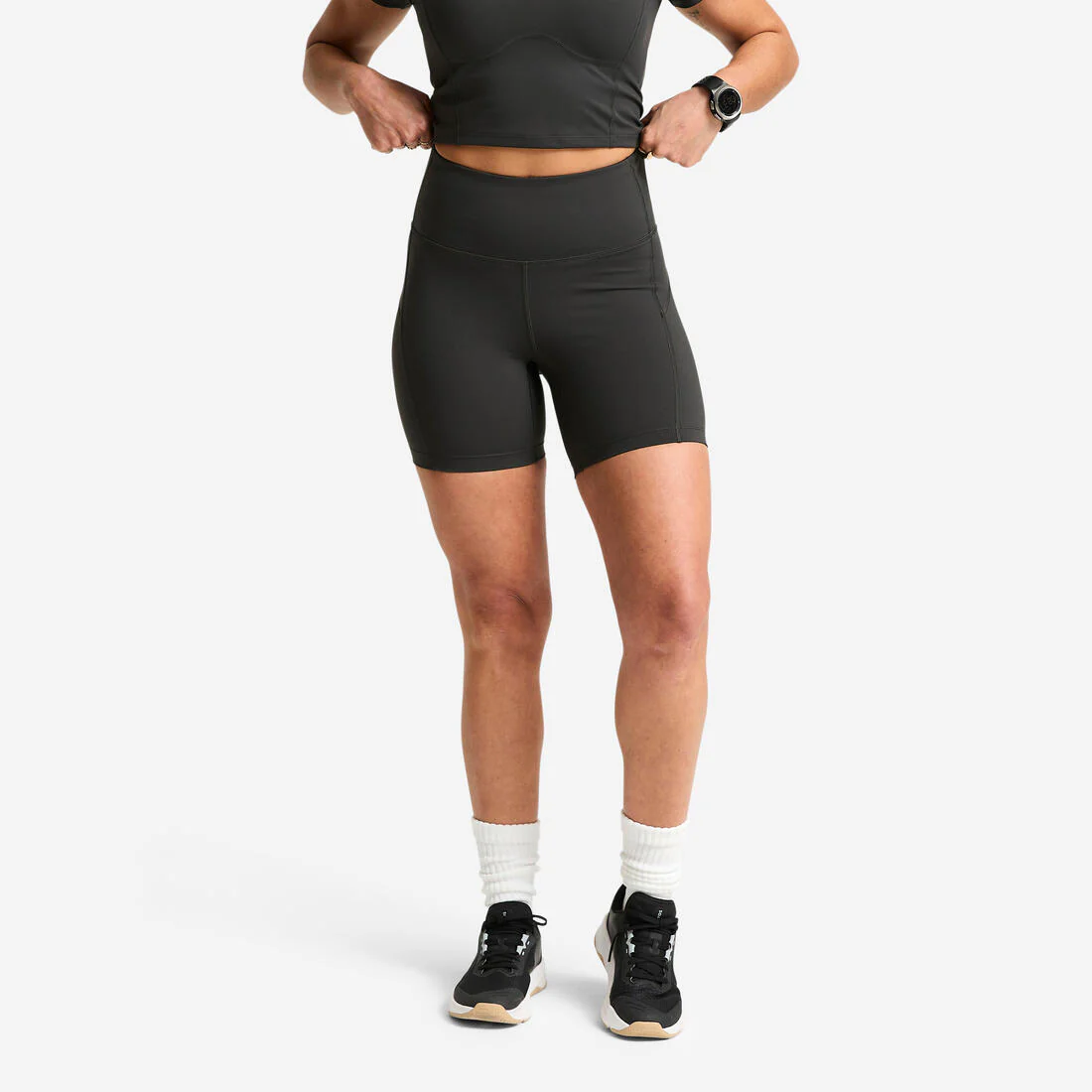 Short deportivo a medio muslo de tiro alto para mujer