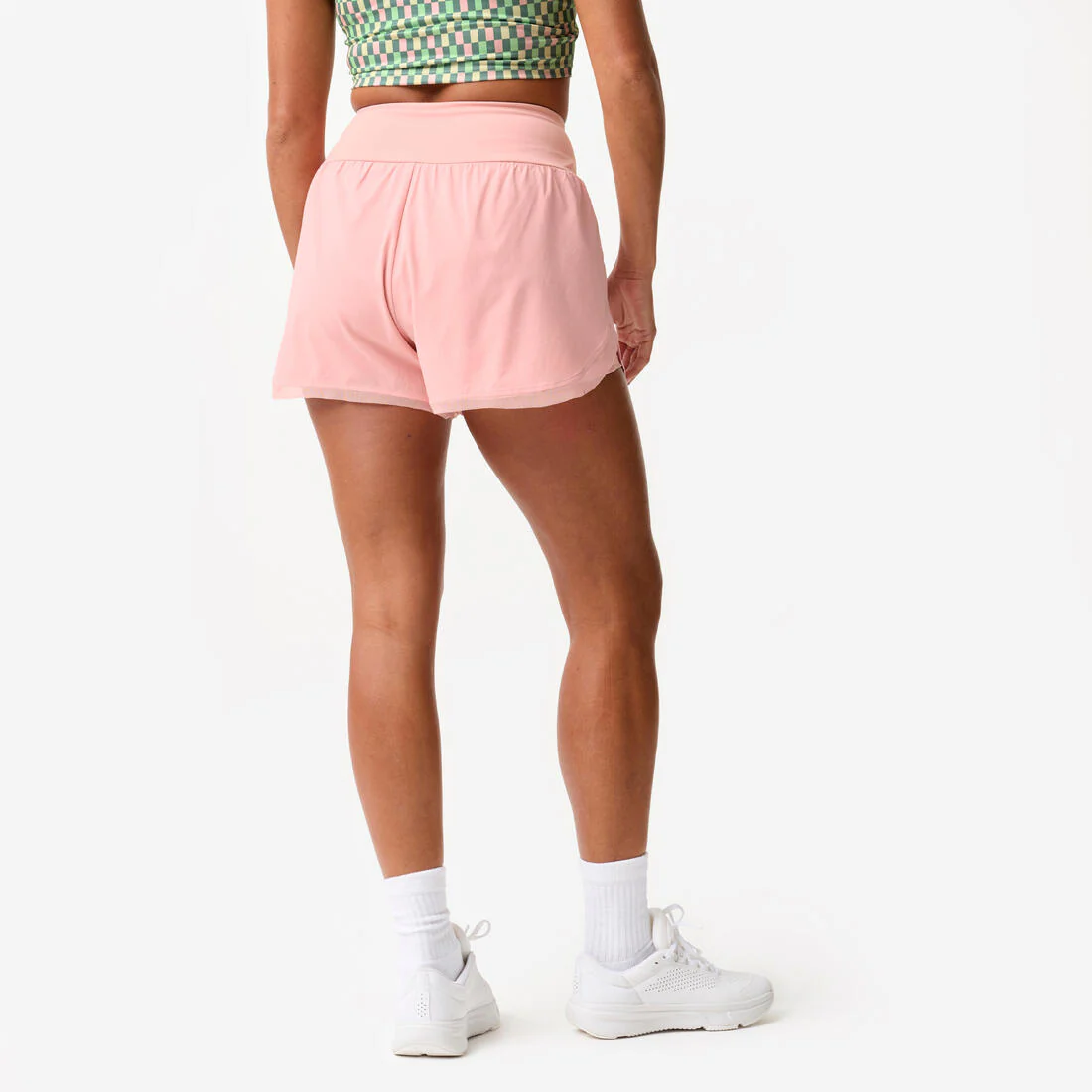 Short deportivo de doble capa rosa para mujer - Image 3