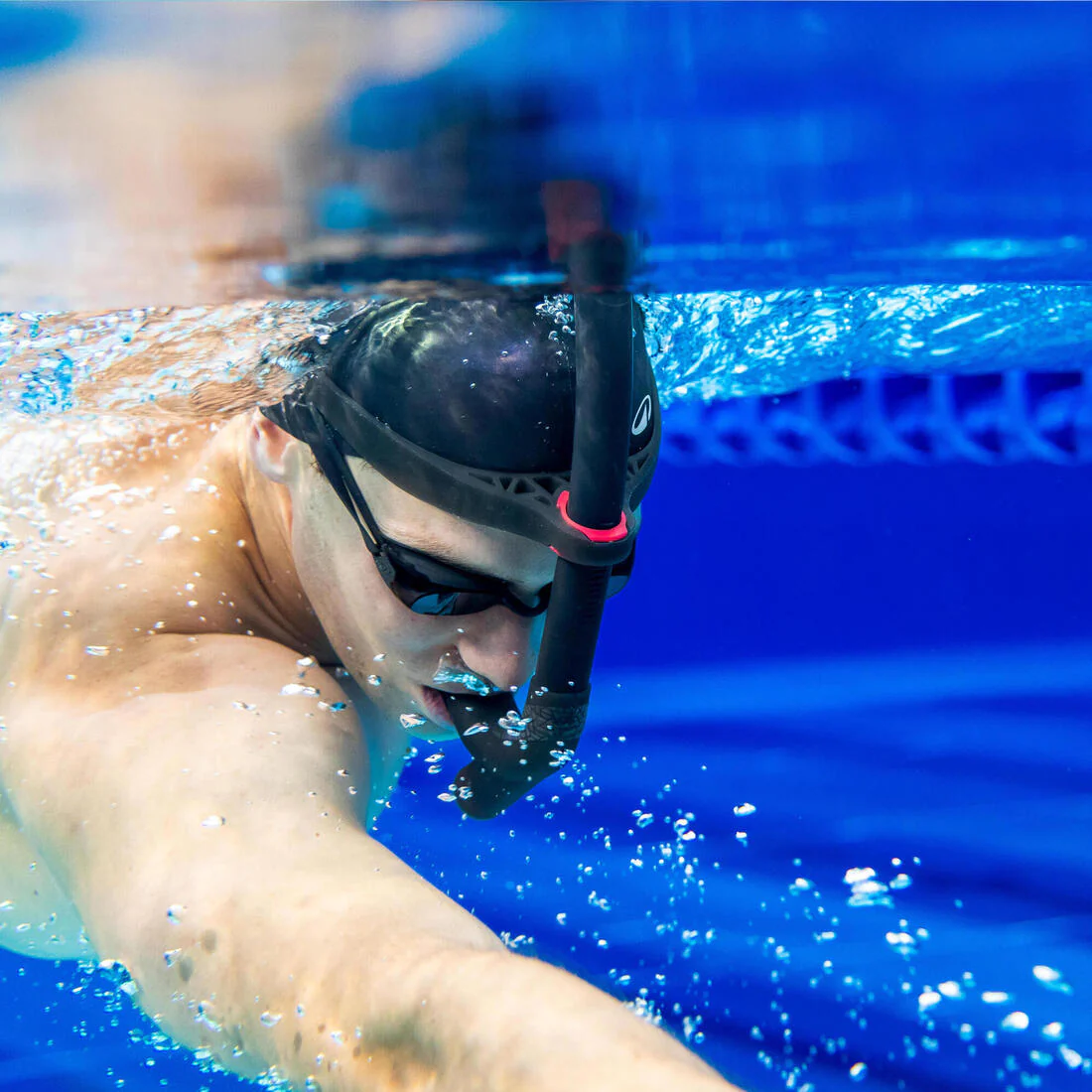 Snorkel frontal de natación negro con rojo M/G - Image 3